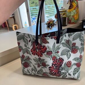 Tory Burch PVC Flower Tote Bag with blue leather handles